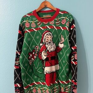 Festive Green Santa ugly Christmas Sweater